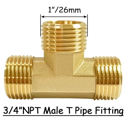 Uenede 2PCS Brass Tee Pipe Fitting 34 NPT Male x 34 NPT Male x 34 NPT Male for WaterOilGas - Image 3