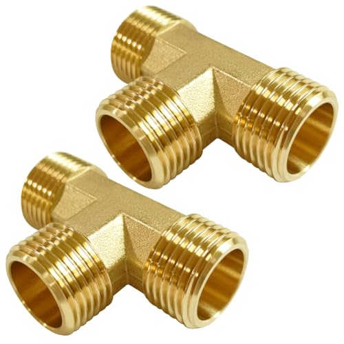 Uenede 2PCS Brass Tee Pipe Fitting 34 NPT Male x 34 NPT Male x 34 NPT Male for WaterOilGas - Image 1