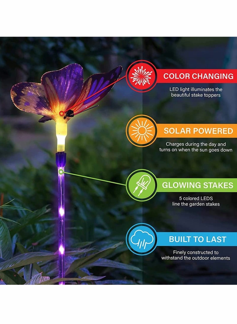 أضواء حديقة الفراشات الشمسية الملونة 3 عبوة مقاومة للماء LED زينة خارجية للأضواء المدفوعة للباحة والعشب وممر الزينة - Image 1