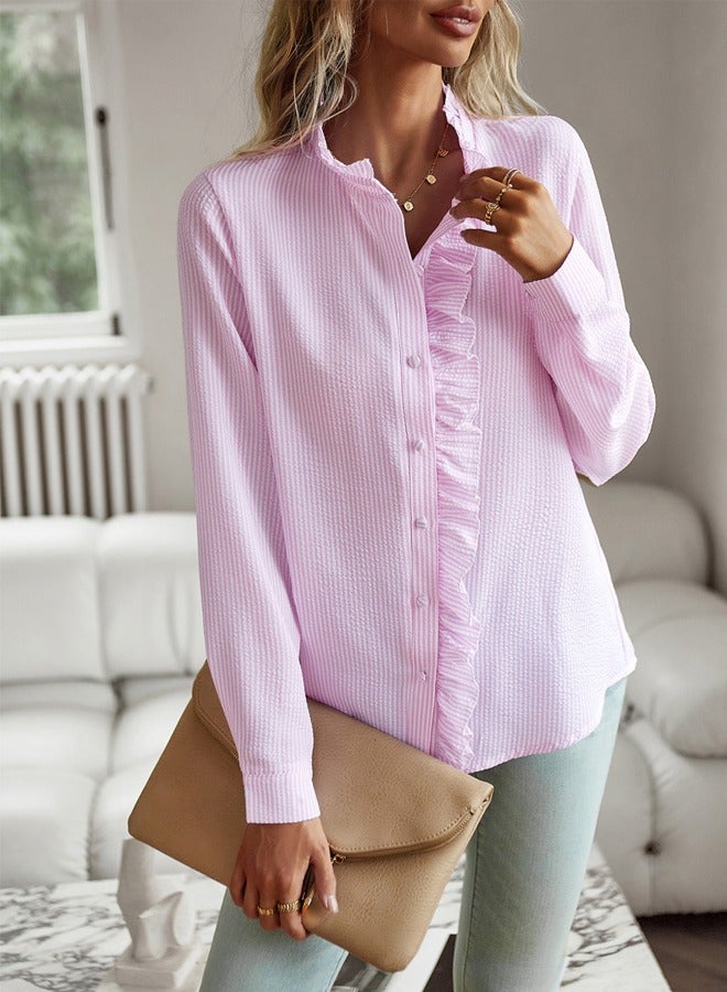 NIBEMINENT Women's Casual Slim Fit Long Sleeved Top Solid Color Shirt  - Image 2
