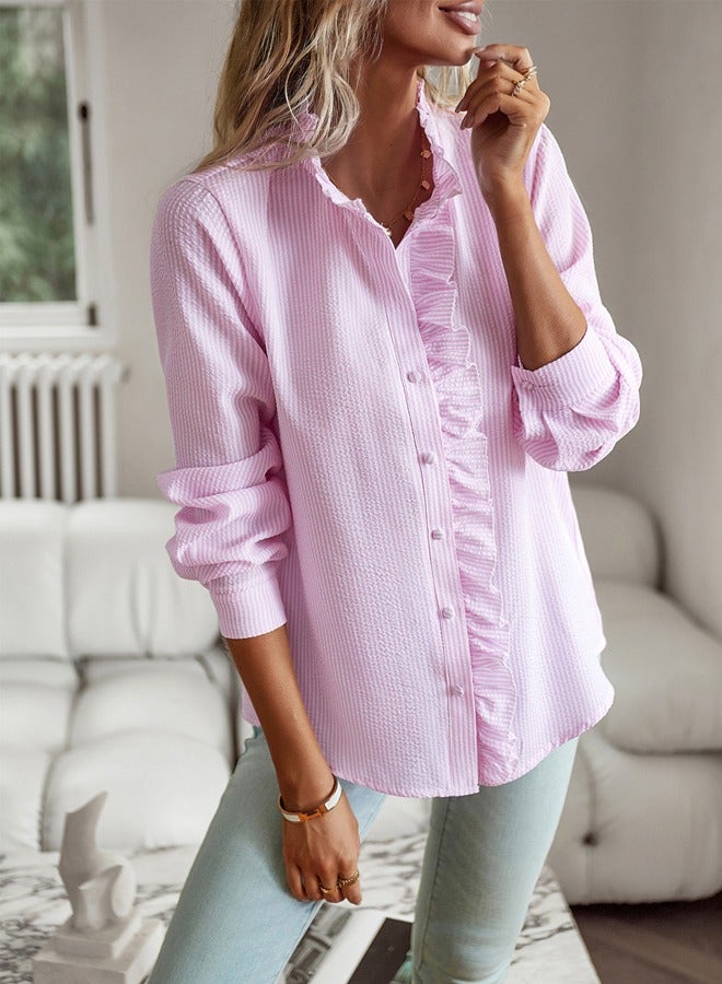 NIBEMINENT Women's Casual Slim Fit Long Sleeved Top Solid Color Shirt  - Image 3
