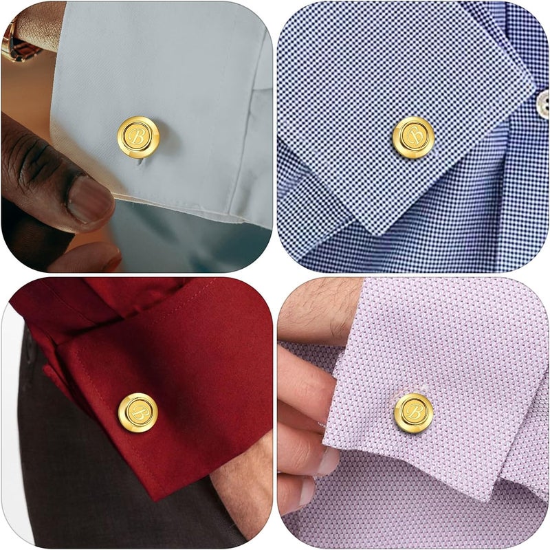 HAWSON 2 inch Tie Clips and Cufflinks Sets for Men A-Z Gold Engraved Letter Cufflinks and Tie Clips Sets for Formal Business Wedding - Image 5