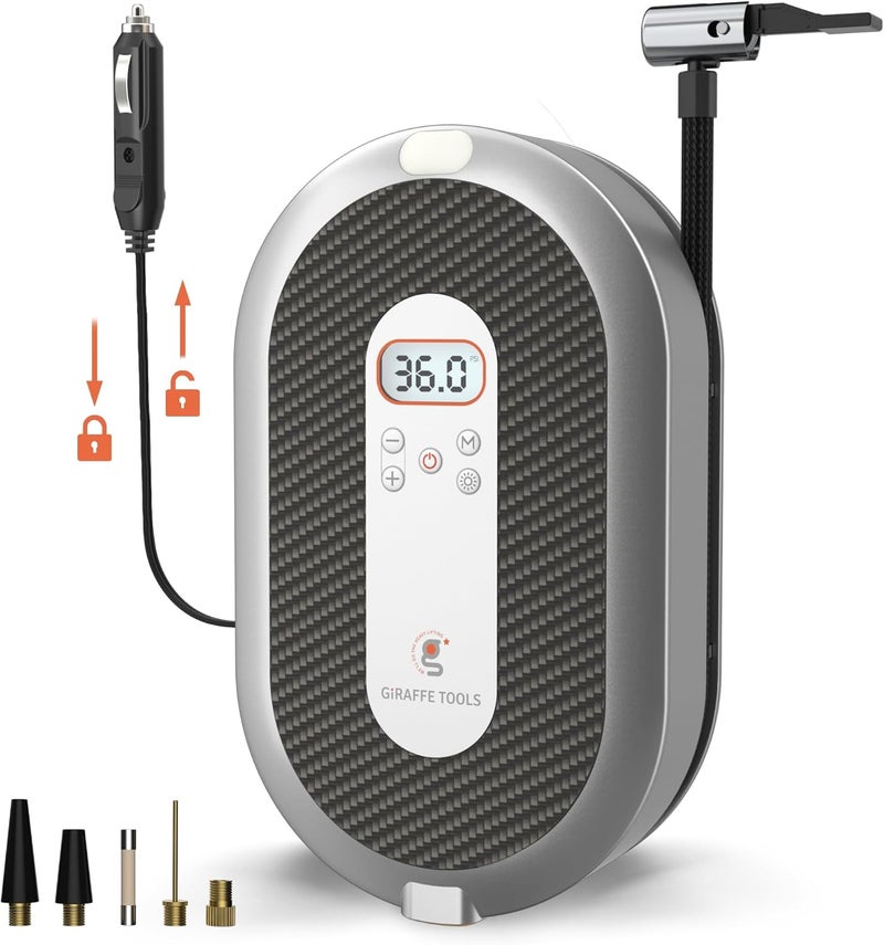 Giraffe Tools 12V DC Car Tyre Inflator with Retractable Cable and Pressure Gauge - Image 1