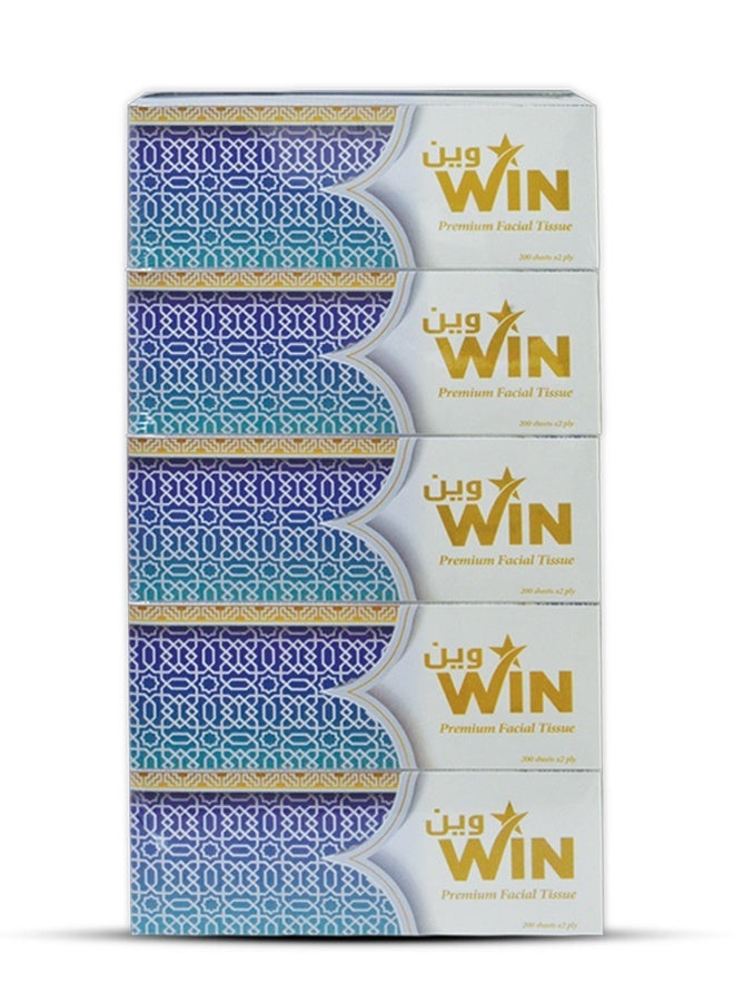 WIN Facial Tissue 200 Sheets 2 Ply 190x190 Pack Of 5 - Image 1