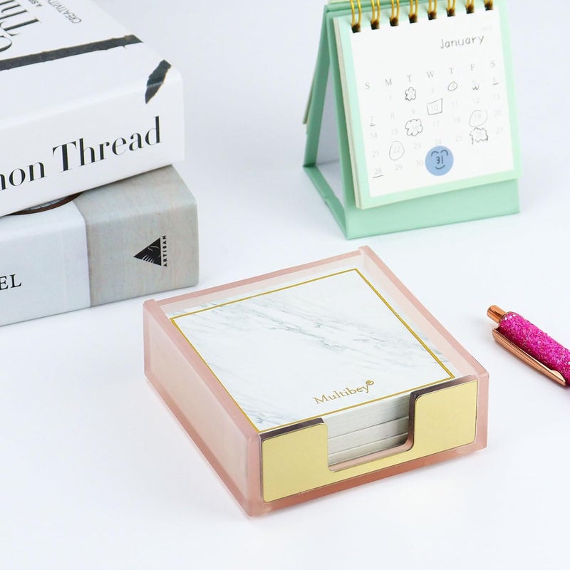 MultiBey Sticky Notes Memo Pad Holder Dispenser Rose Gold with Pink Desk Supplies Organizer Accessories for Office Home Schools (Pink) - Image 3