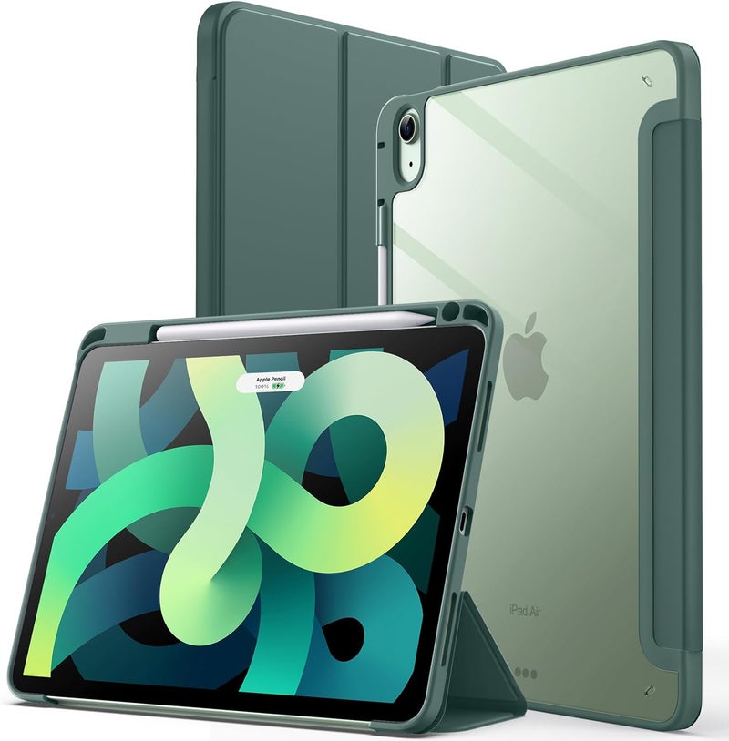 جي تيك جراب لجهاز iPad Air مقاس 11 بوصة M3/M2 2025/2024، وipad Air 5/4 2022/2020 5Th/4Th مع حامل قلم رصاص، وغطاء خلفي شفاف رفيع مقاوم للصدمات، وخاصية الإيقاظ/السكون التلقائي، لون أخضر ضبابي - Image 1