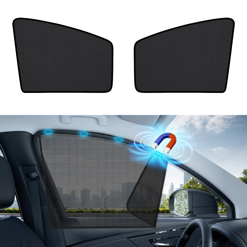 Aokway Car Side Window Sunshades, Driver Car Window Screen Mesh, Universal Fit for Camping and UV Protection (Black, Front Side 2pcs) - Image 1