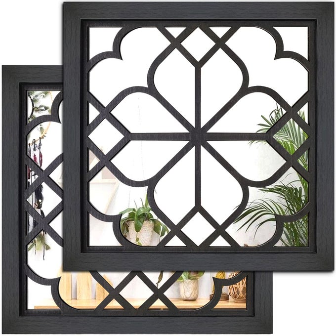 2 PCS SQUARE WALL MIRRORGORGEOUS RUSTIC FARMHOUSE ACCENT MIRRORBLACK ENTRY MIRROR FOR BATHROOM RENOVATIONBEDROOMSLIVING ROOMS AND MORE12X12