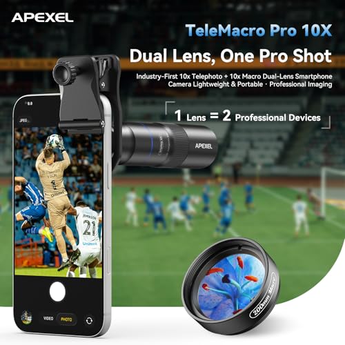 APEXEL 10X Tele-Macro Pro Dual Lens 2-in-1, Portable Clip-On Telephoto Macro Lens for iPhone, Compatible with Samsung & Almost All Smartphones, Pro Photography for Travel, Concert, Exploration - Image 2