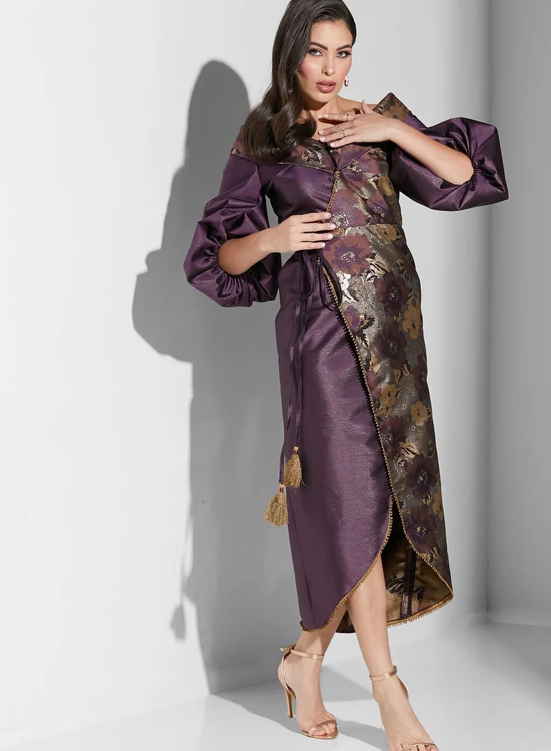 Threadz by Ajooni Off shoulder Printed Wrap Dress
