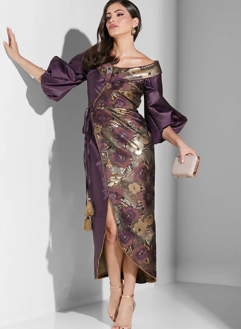 Threadz by Ajooni Off shoulder Printed Wrap Dress