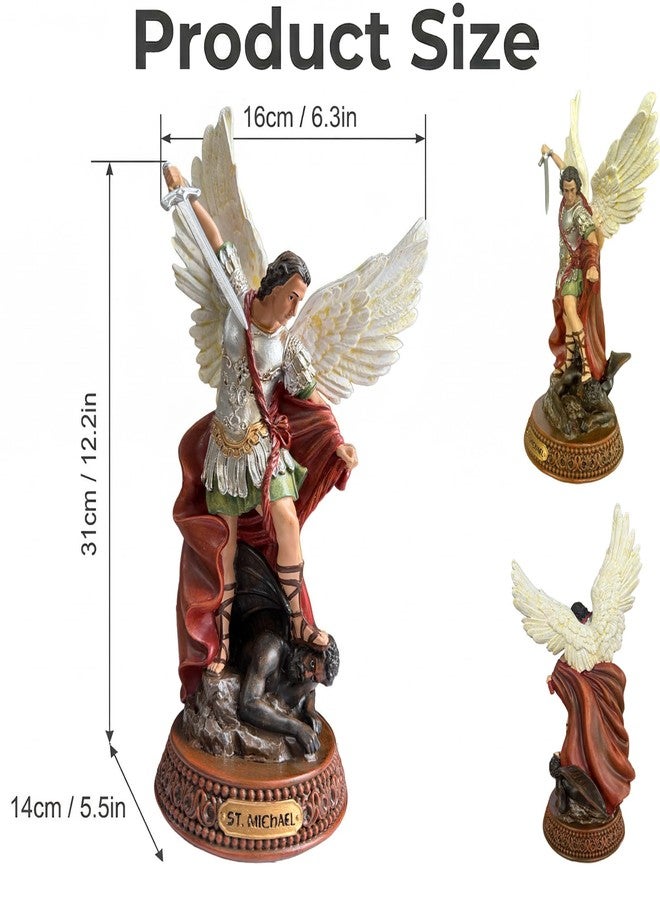 TALPGOD 12 Inch St Michael The Archangel Statue Painted in Full Color,Catholic San Miguel Arcangel Statue,Religious Saint Michael Statues for Home Decor,Angel Figurines Collectibles - Image 2
