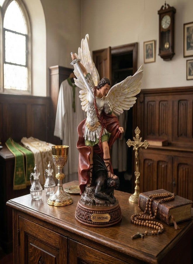TALPGOD 12 Inch St Michael The Archangel Statue Painted in Full Color,Catholic San Miguel Arcangel Statue,Religious Saint Michael Statues for Home Decor,Angel Figurines Collectibles - Image 4