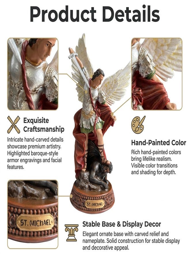 TALPGOD 12 Inch St Michael The Archangel Statue Painted in Full Color,Catholic San Miguel Arcangel Statue,Religious Saint Michael Statues for Home Decor,Angel Figurines Collectibles - Image 3