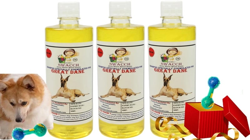 swacch Great Dane Dog Shampoo + Dumbbell Toy I Durable Rubber Dog Toy for Chewing I Playing,Teeth Cleaning & Training Toy I Combo Pack I 500ml Pack of 3 Lemon - Image 1