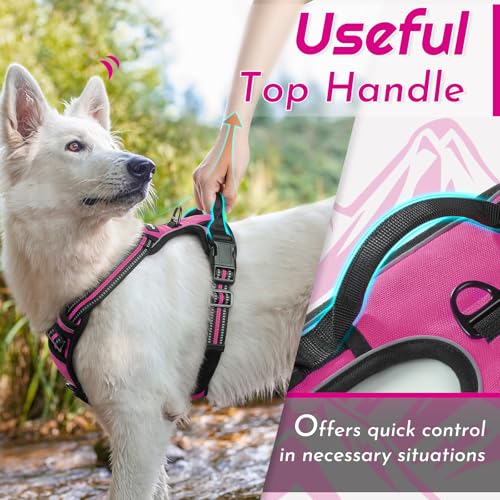 Eagloo Dog Harness for Large Dogs, No Pull Service Vest with Reflective Strips and Control Handle, Adjustable and Comfortable for Easy Walking, No Choke Pet Harness with 2 Metal Rings, Rose Red, L - Image 5