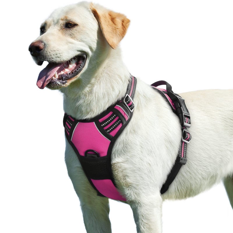 Eagloo Dog Harness for Large Dogs, No Pull Service Vest with Reflective Strips and Control Handle, Adjustable and Comfortable for Easy Walking, No Choke Pet Harness with 2 Metal Rings, Rose Red, L - Image 2