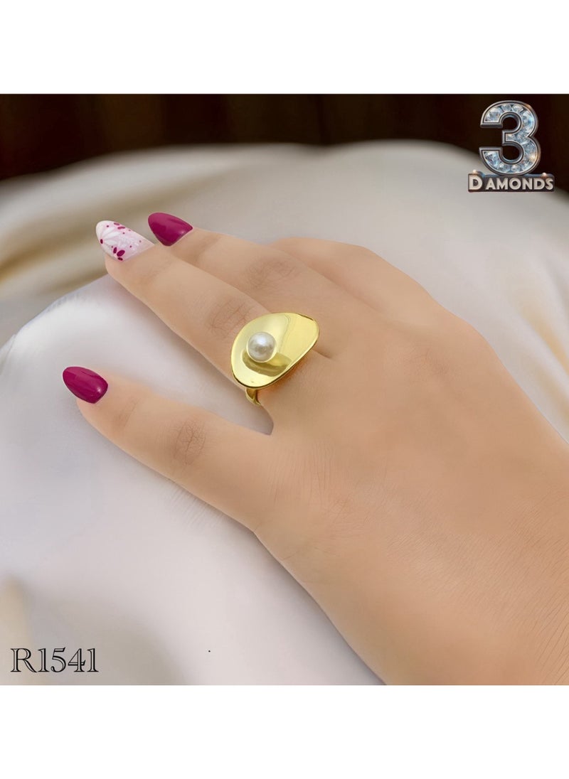 ثري دايموندز خاتم لؤلؤة مطلي ذهب – تصميم فني ناعم وأنيق للنساء  - Image 2
