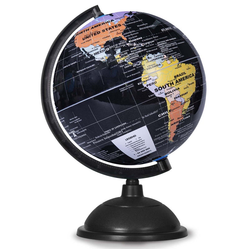 KISEER 8 Inch World Globe with Stand Rotating Earth Spinning Globe for Kids Geography Classroom Education or Decorations Black