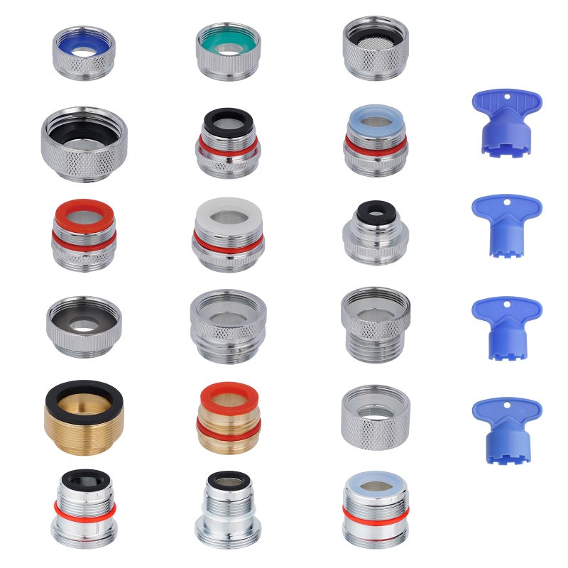 Hibbent 18 Pieces Faucet Adapter Kit Brass Aerator Adapter Set for Faucet Tap with Removable Aerator to Connect Garden Hose Adapter for Faucet Sink MaleFemale Chrome