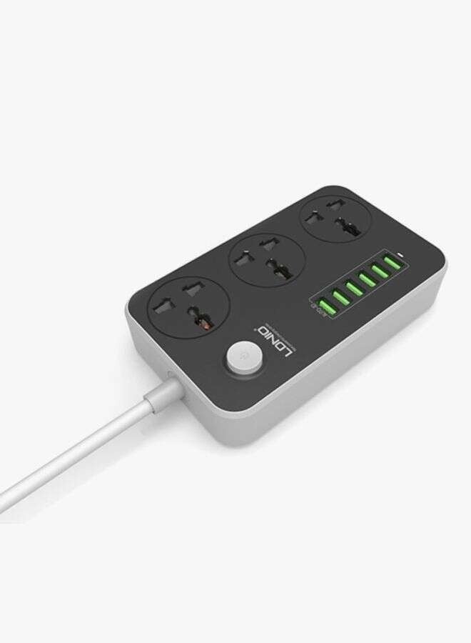 3-Power Socket Extension with 6-Port USB Charging Station – Multi-Plug Power Strip Adapter with Surge Protection, Universal Outlets  Smart USB Charging – 162 x 97 x 38mm – Ideal for Home  Office - Image 3