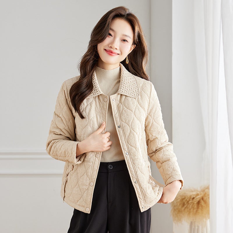 in stock Winter New Womens Korean Style Warm Lapel Down Cotton Womens Cotton Clothes W5216 Black  - Image 4