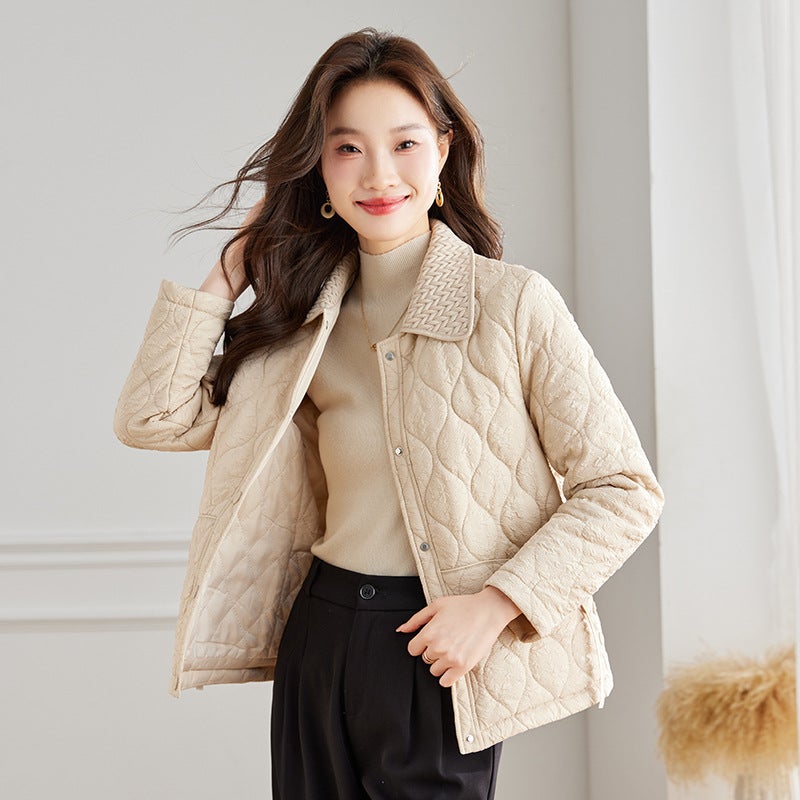 in stock Winter New Womens Korean Style Warm Lapel Down Cotton Womens Cotton Clothes W5216 Black  - Image 3