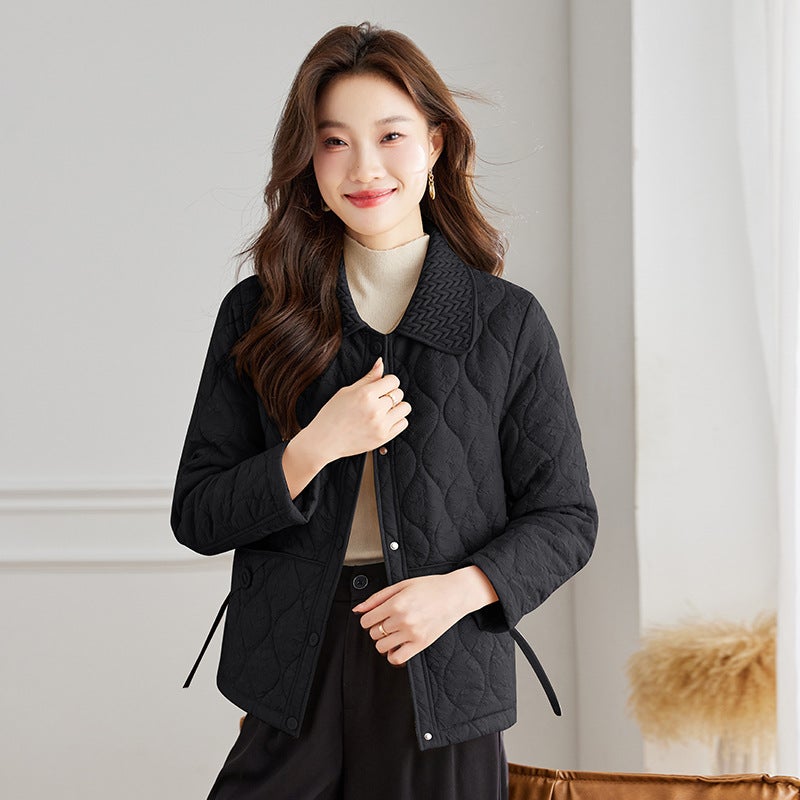 in stock Winter New Womens Korean Style Warm Lapel Down Cotton Womens Cotton Clothes W5216 Black  - Image 5