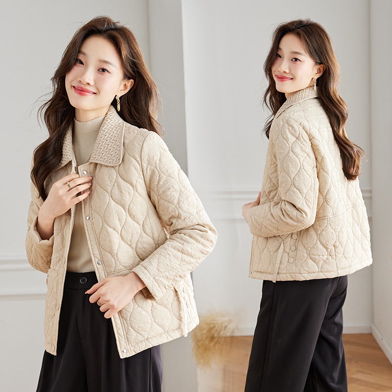 in stock Winter New Womens Korean Style Warm Lapel Down Cotton Womens Cotton Clothes W5216 Black  - Image 2
