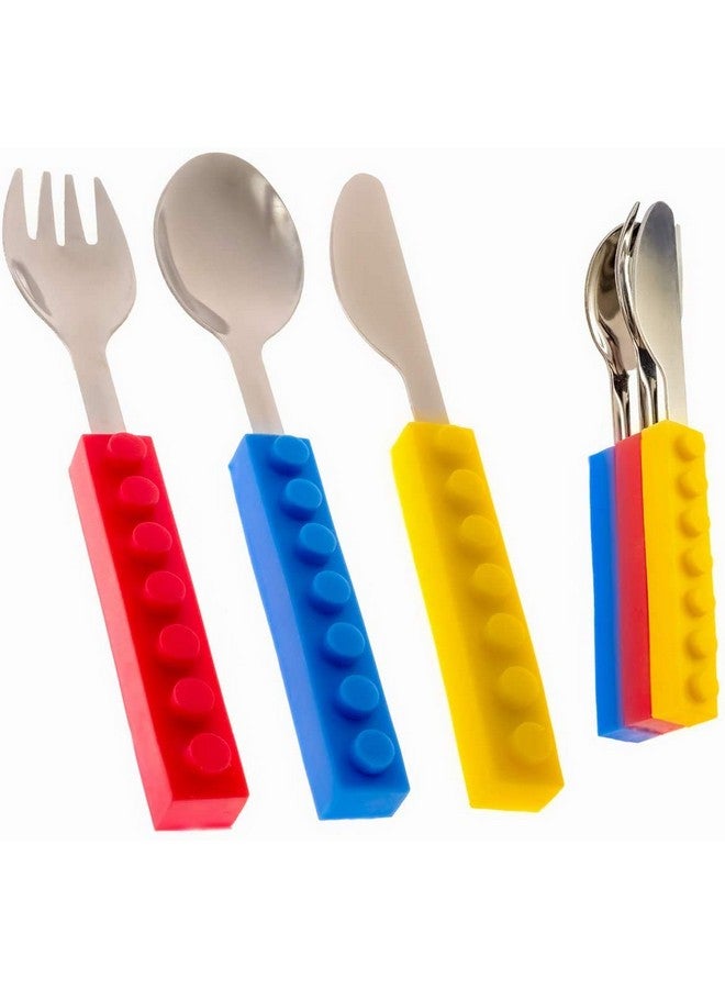 VANVENE Toddler Utensils and Brick Toys - Set of 3 Interlocking Block Kids Silverware - Toddler Fork and Spoon Set with Toddler Knife-Non-BPA Kids Cutlery and Kid Safe Stainless Steel Silverware（3 Years Up） - Image 1