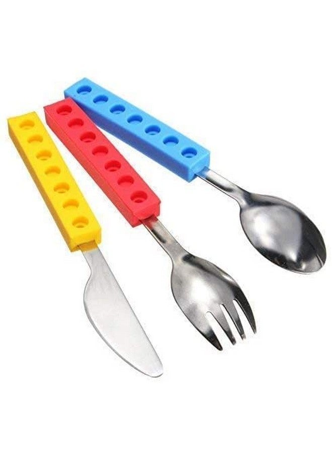 VANVENE Toddler Utensils and Brick Toys - Set of 3 Interlocking Block Kids Silverware - Toddler Fork and Spoon Set with Toddler Knife-Non-BPA Kids Cutlery and Kid Safe Stainless Steel Silverware（3 Years Up） - Image 3