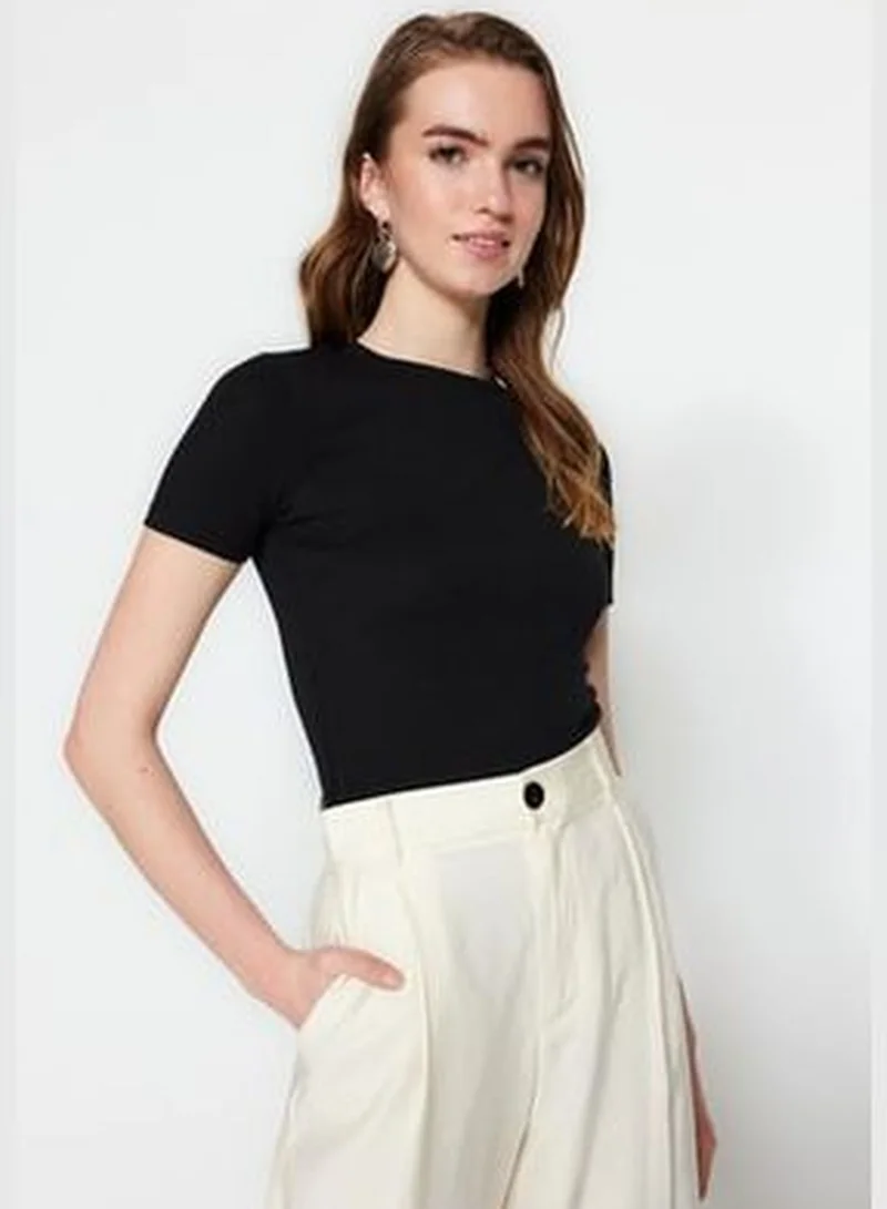 trendyol Black Half Sleeves Knitted Body Tunic With Snap Fastener