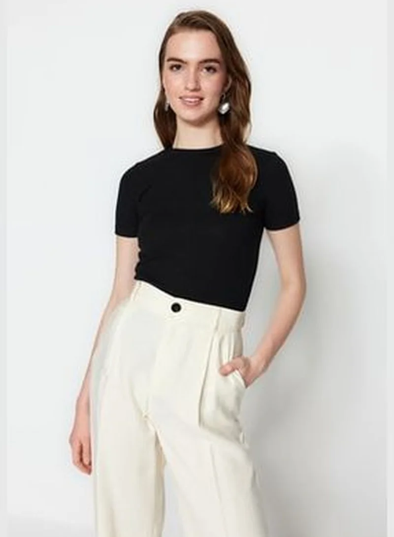 trendyol Black Half Sleeves Knitted Body Tunic With Snap Fastener
