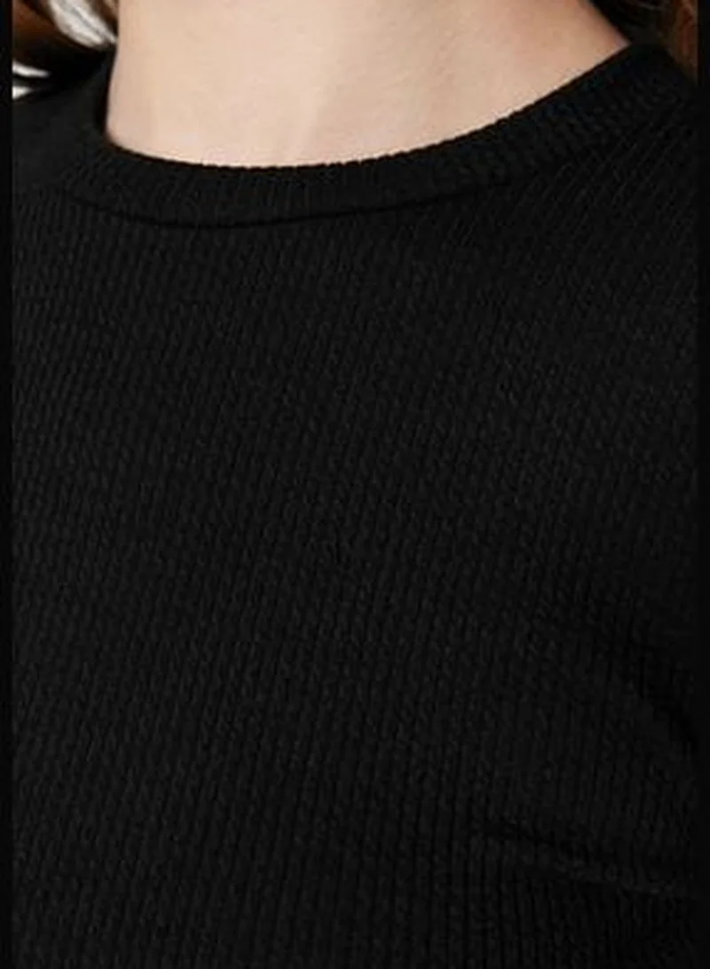 trendyol Black Half Sleeves Knitted Body Tunic With Snap Fastener