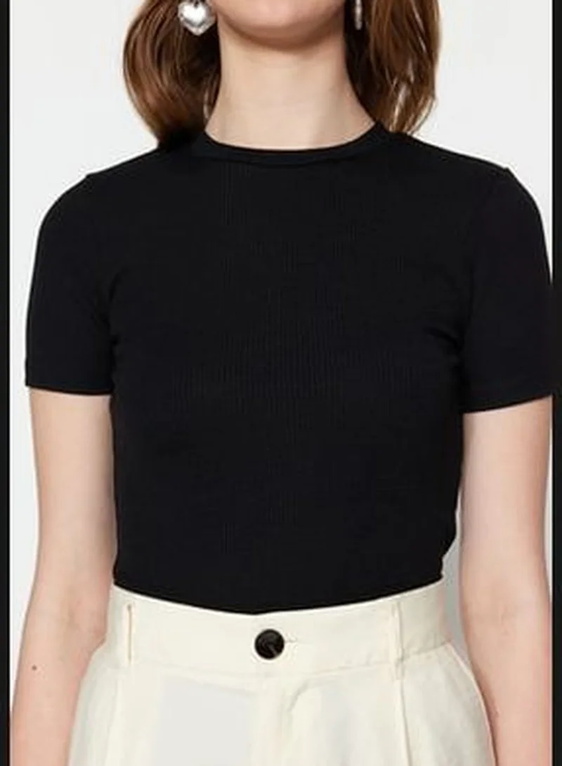 trendyol Black Half Sleeves Knitted Body Tunic With Snap Fastener