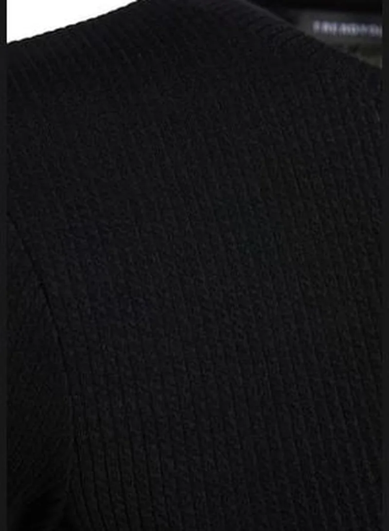 trendyol Black Half Sleeves Knitted Body Tunic With Snap Fastener