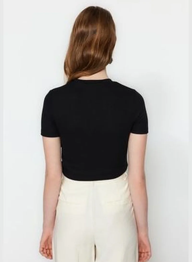 trendyol Black Half Sleeves Knitted Body Tunic With Snap Fastener
