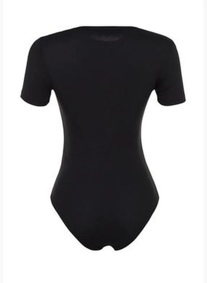trendyol Black Half Sleeves Knitted Body Tunic With Snap Fastener