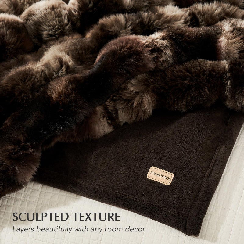 EverGrace Ultra Soft Luxury Fluffy Faux Rabbit Fur Throw Blanket, Thick Warm Bubble Throw for Bed, Cozy Plush Reversible Blankets for Couch, Chair, Sofa, Mocha Brown, 50x60 Inches - Image 5