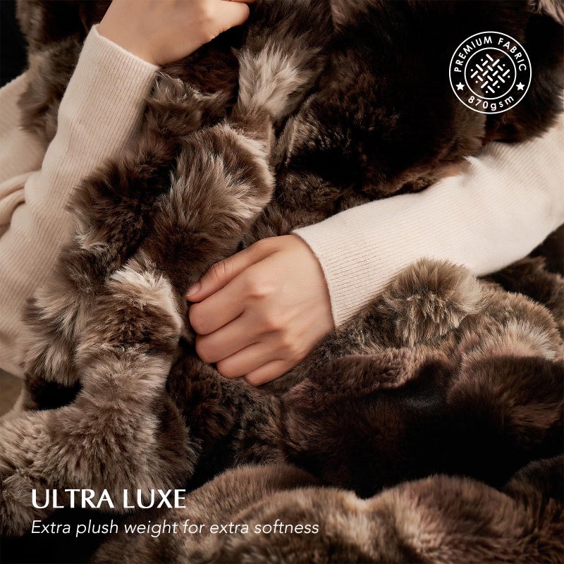EverGrace Ultra Soft Luxury Fluffy Faux Rabbit Fur Throw Blanket, Thick Warm Bubble Throw for Bed, Cozy Plush Reversible Blankets for Couch, Chair, Sofa, Mocha Brown, 50x60 Inches - Image 3