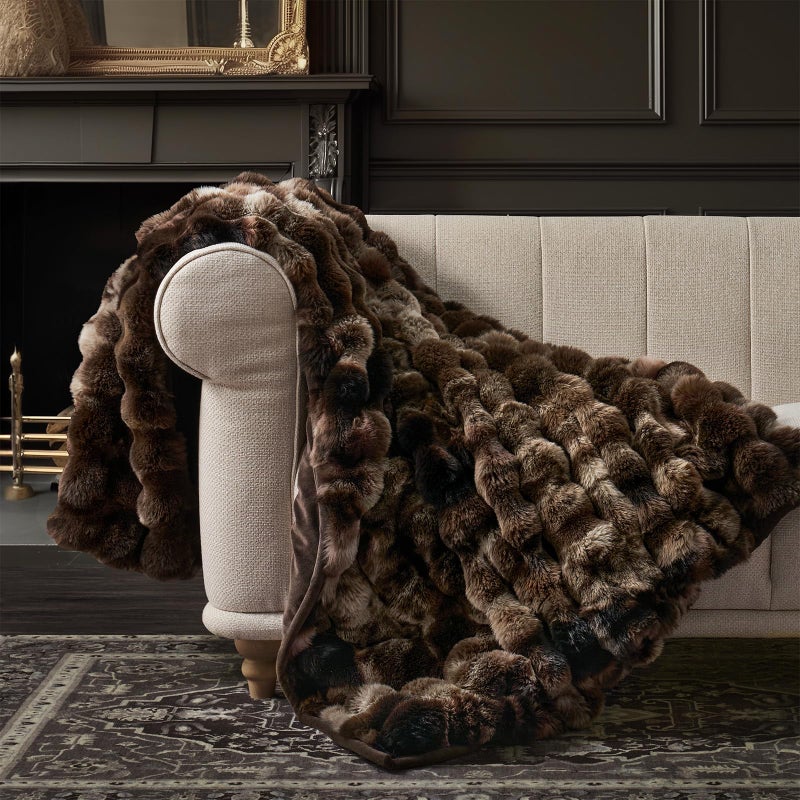 EverGrace Ultra Soft Luxury Fluffy Faux Rabbit Fur Throw Blanket, Thick Warm Bubble Throw for Bed, Cozy Plush Reversible Blankets for Couch, Chair, Sofa, Mocha Brown, 50x60 Inches - Image 1