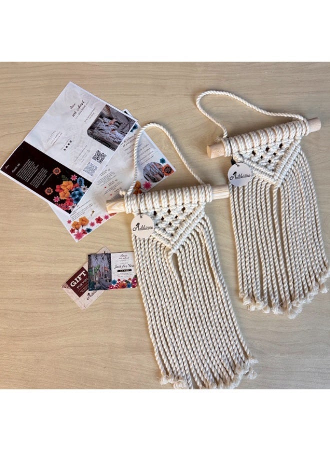 انتيكيانو مكرمية جدارية صغيرة قطعتان للتعليق على الحائط، ديكور عصري بوهيمي 20x13 سم - Image 5