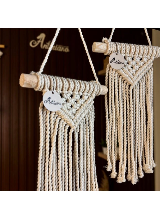 انتيكيانو مكرمية جدارية صغيرة قطعتان للتعليق على الحائط، ديكور عصري بوهيمي 20x13 سم - Image 3