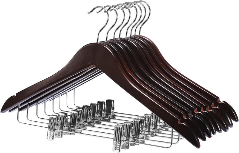 HOUSE DAY 12 Pack High-Grade Wooden Suit Hangers with Clips - Cherry Wood - Image 1