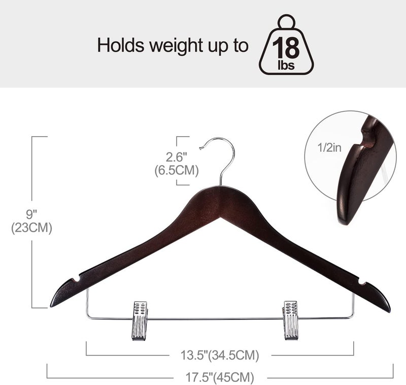 HOUSE DAY 12 Pack High-Grade Wooden Suit Hangers with Clips - Cherry Wood - Image 5