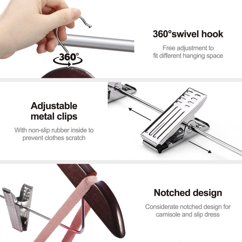 HOUSE DAY 12 Pack High-Grade Wooden Suit Hangers with Clips - Cherry Wood - Image 3