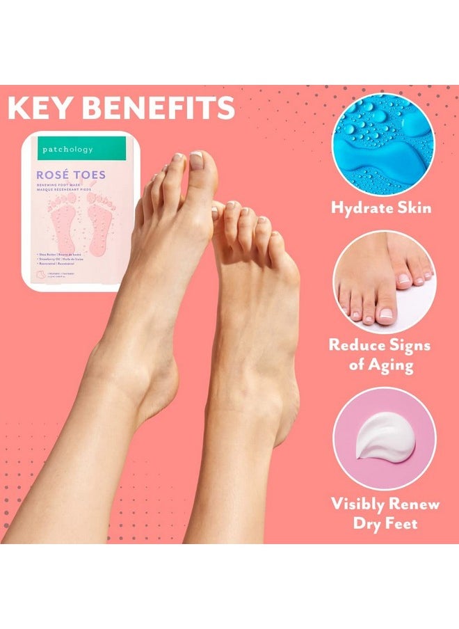 Patchology Rosé Toes - Moisturizing Shea Butter Foot Mask With Strawberry Scent, Foot Booties For Dry Cracked Feet, Disposable Home Spa Socks With Resveratrol, Soothing Foot Care (1 Pair)  - Image 2