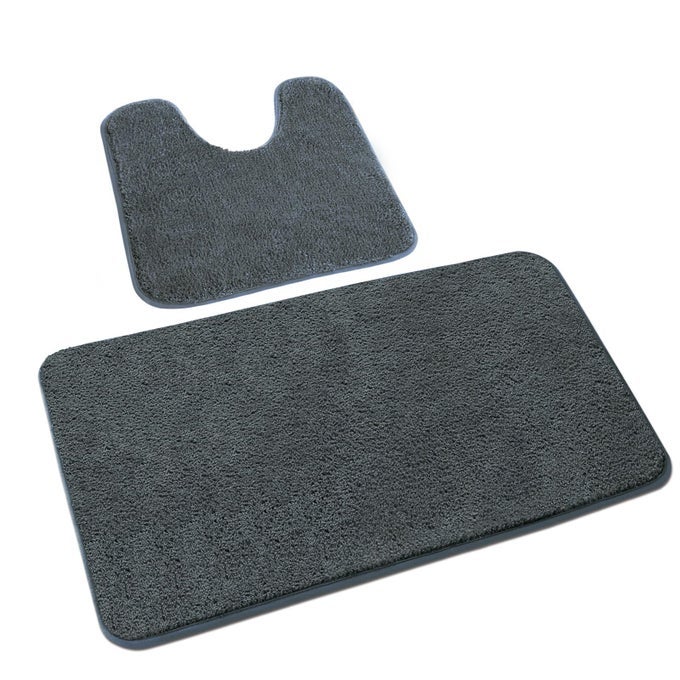2PIECE BATHROOM RUG SET SOFT MICROFIBRE BATHROOM MAT AND TOILET RUG WITH CUTOUT NONSLIP BATH MAT WASHABLE GREY 50 X 80 CM 50 X 40 CM