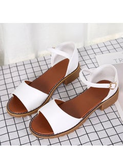 Korean Style Flat Womens Sandals Summer New Romance Sandals Womens Medium Heel One-Row Buckle Fashionable Versatile Womens Sh White