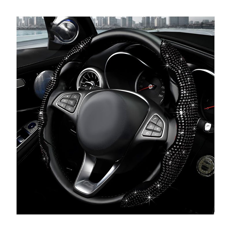 MUQIDA 2PCS Steering Wheel Cover Sparkling Rhinestone Segmented Steering Wheel Protector Fit 14156 Inch NonSlip Wheel Wrap Cover Bling Car Interior Accessories for Women Girls Black - Image 3